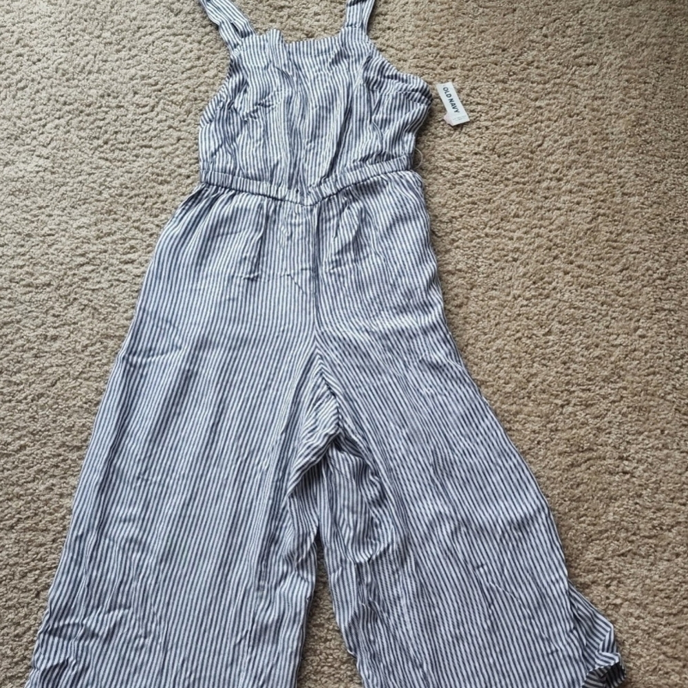 Old Navy Linen Striped Cotton Sleeveless Wide Leg Jumpsuit NWT SP - Picture 2 of 6